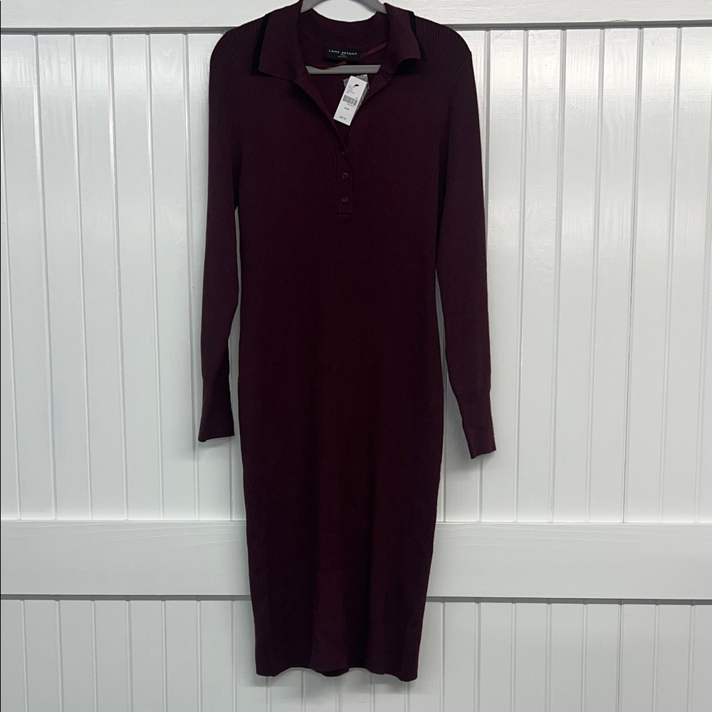 NWT Lane Bryant Deep Burgundy Long Sleeve Dress Size 18/20W